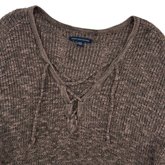 American Eagle Outfitters Brown Lace Up Knit Sweater Women's Large - Picture 1 of 6
